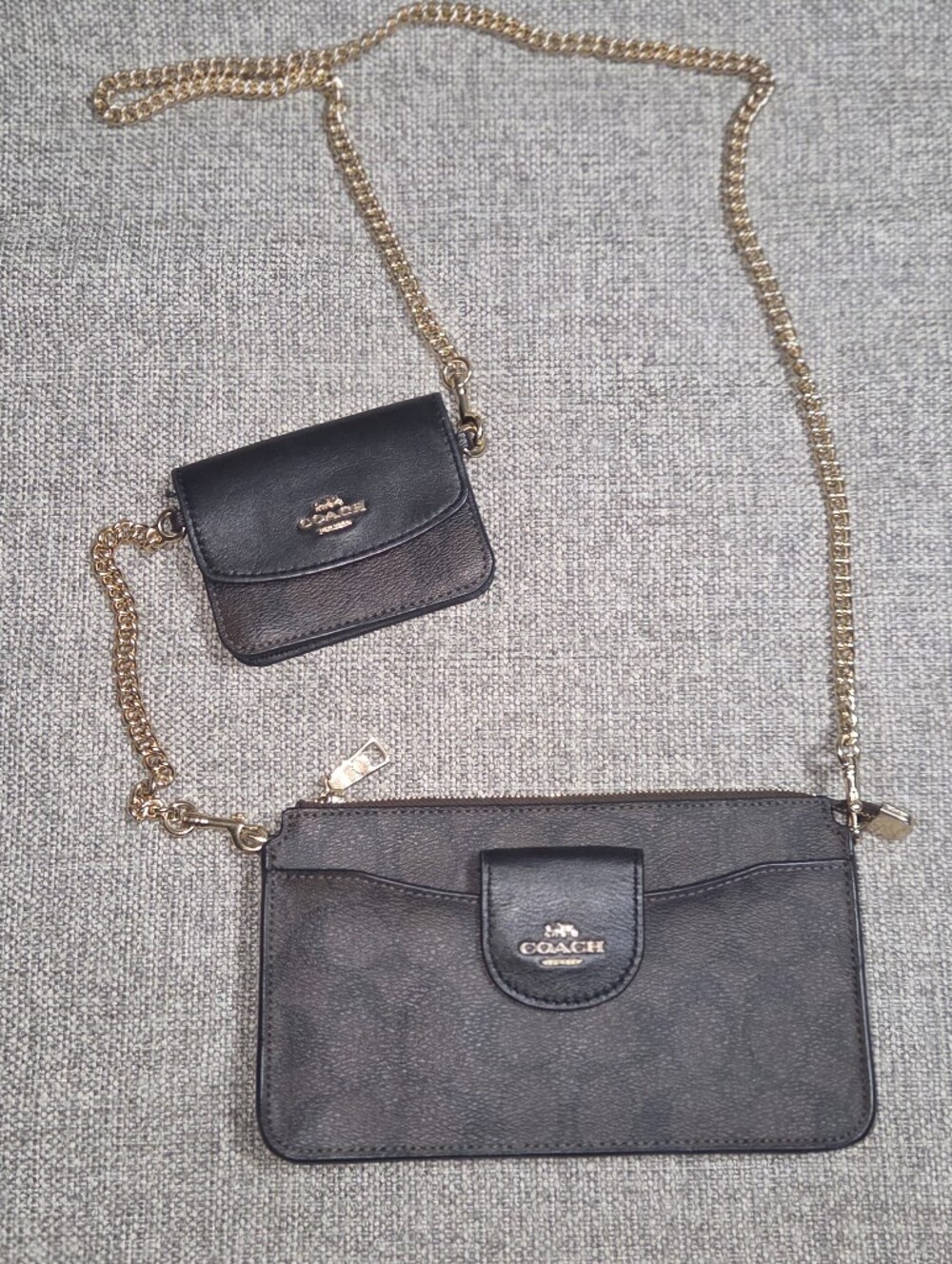 Coach Poppy Signature Brown Leather Crossbody with Mini Card Holder Gold Detail